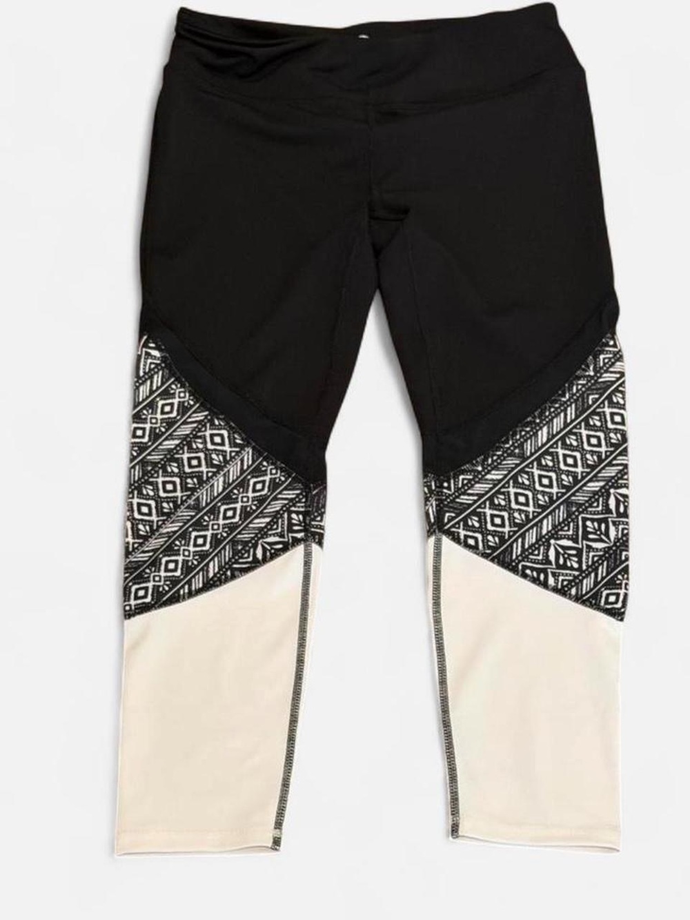GAIAM Black & Cream Pattern Athletic Yoga Leggings Small